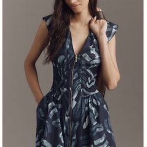 Anthropologie Maeve Tommie Mini Shirt Dress Blue Print Sz M NWT Hard to find!